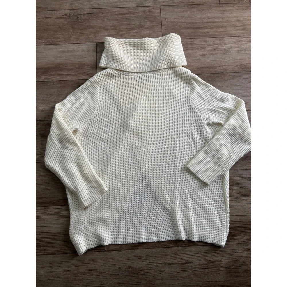 Kate & Sam Ivory Waffle Knit Wrap Front Button Turtleneck Sweater XXL Womens